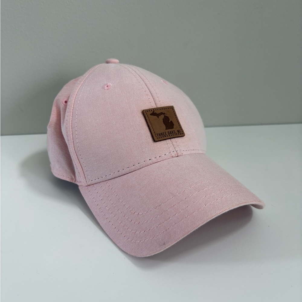 Journeyman Distillery Light Pink Baseball Hat with Three Oaks, MI Leather Patch